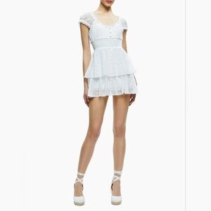 Alice + Olivia White Lace Tiered Romper Dress
